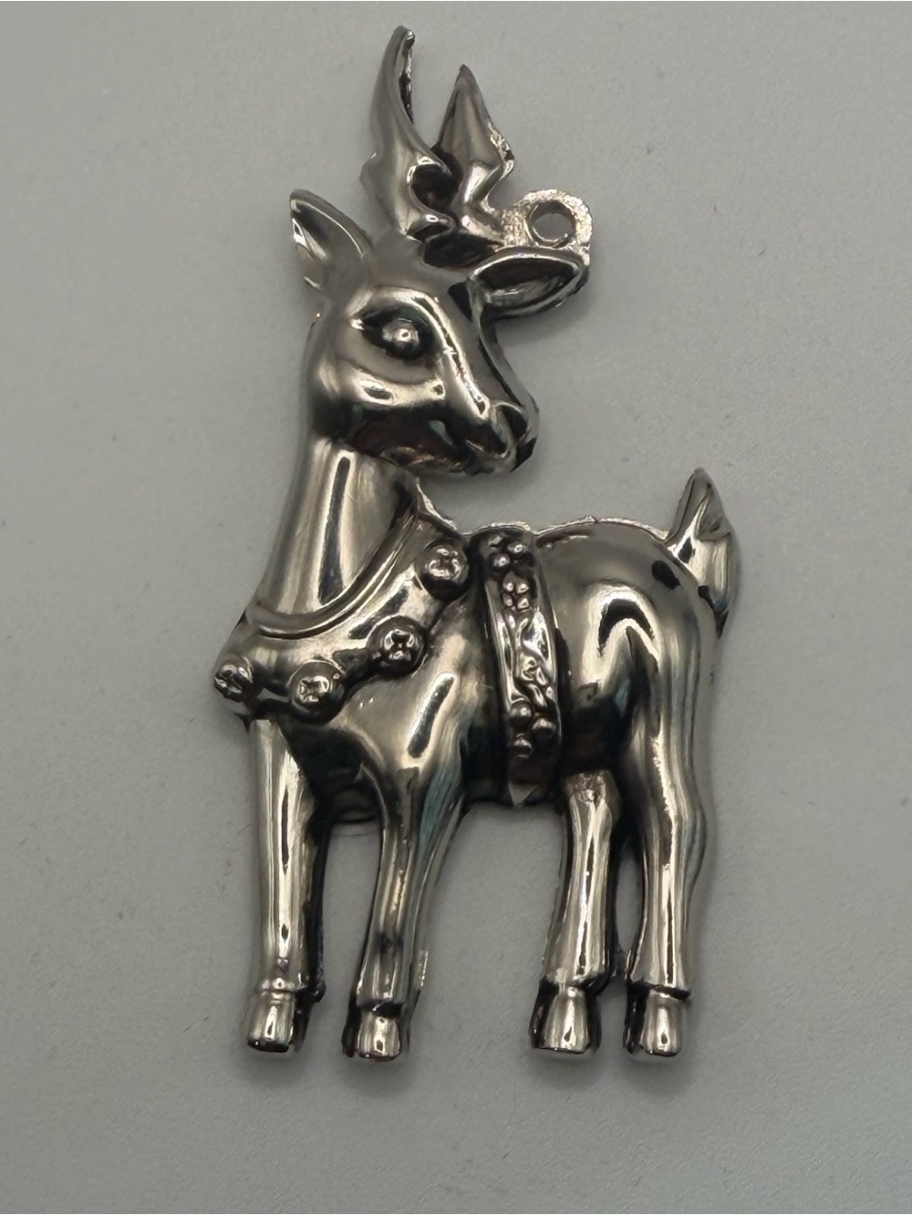 Gorham Silverplate Reindeer Christmas Ornament Deer Holiday Red Ribbon